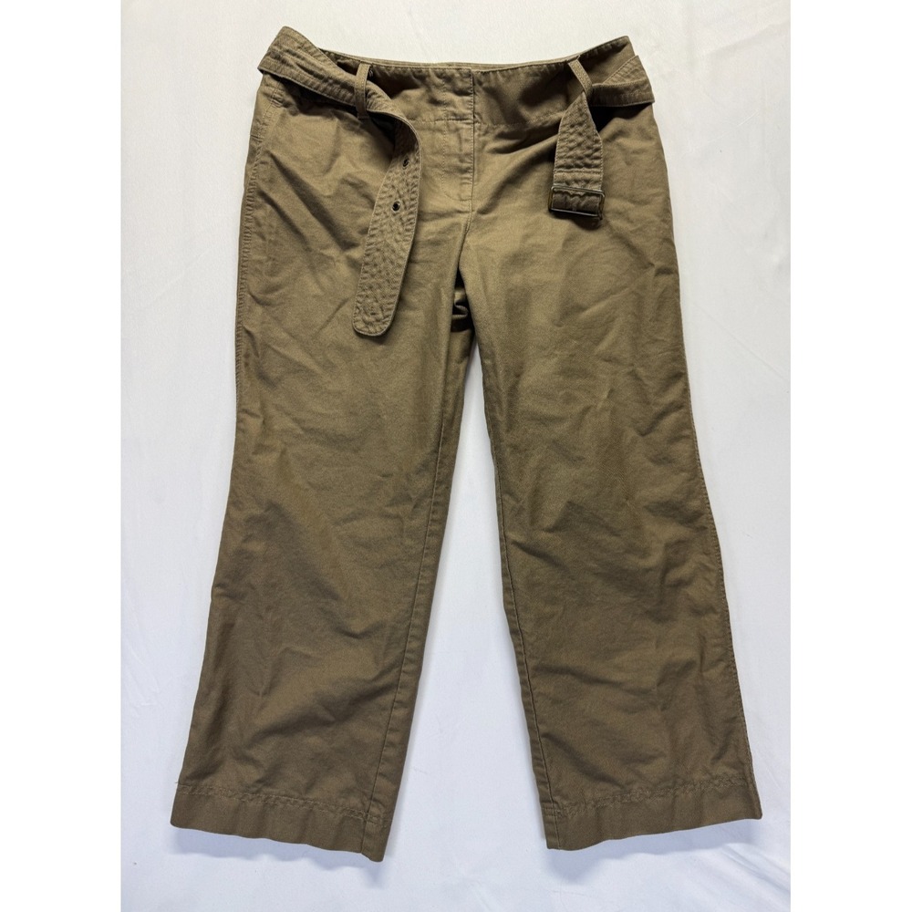Ann Taylor Loft Cropped Pants Women 8 Petite Khaki Cotton Straight Leg with Belt